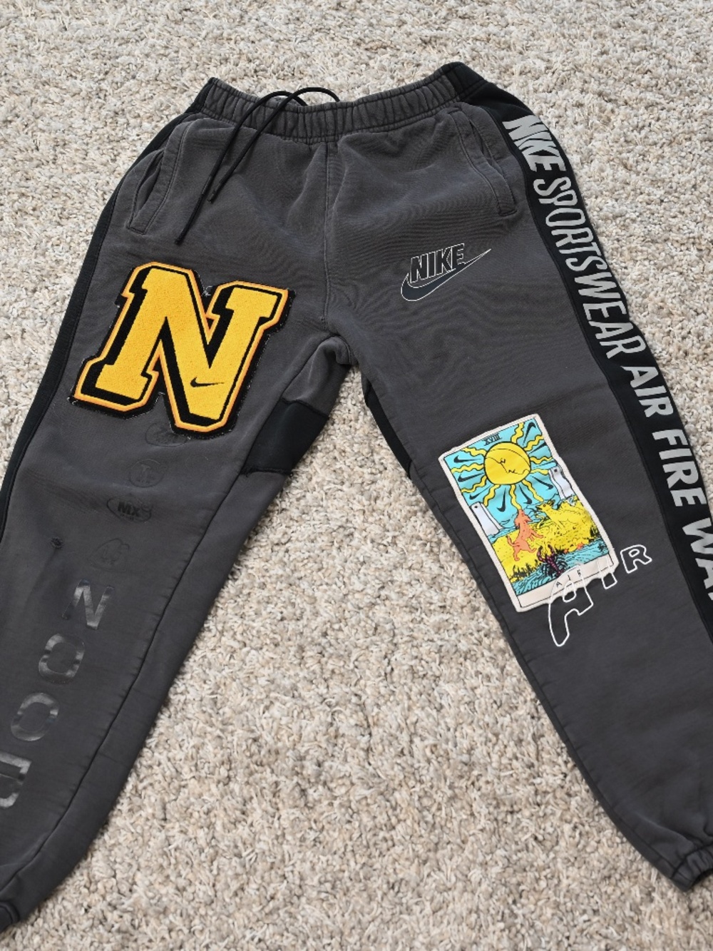 Nike Gray Sweatpants with Yellow Patch & Multicolor Graphic